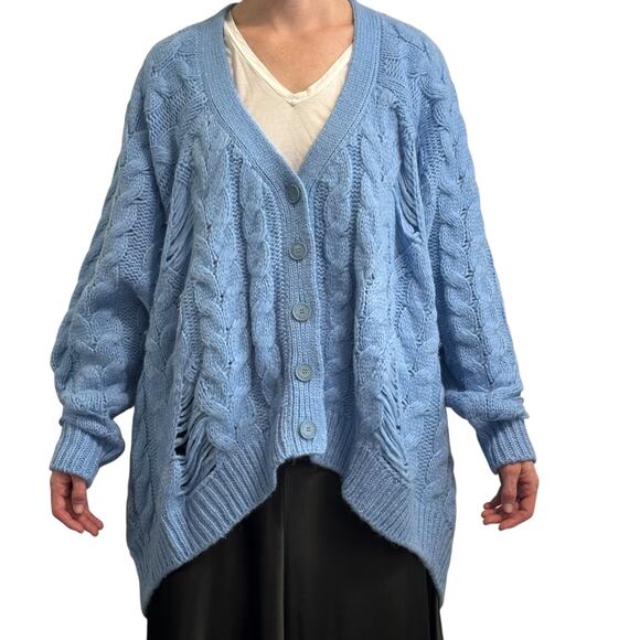 Stella McCartney Distressed Cable-knit Alpaca-blend Cardigan Blue size S - Picture 3 of 13